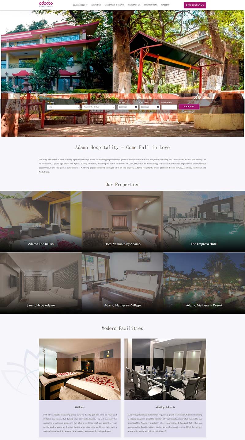 Adamo Hospitality 印度旅游度假酒店预定网站