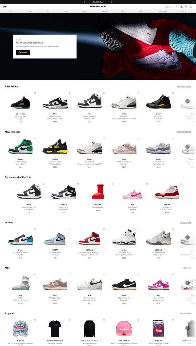 Stadium Goods UK 美国限量街头鞋服品牌英国官网