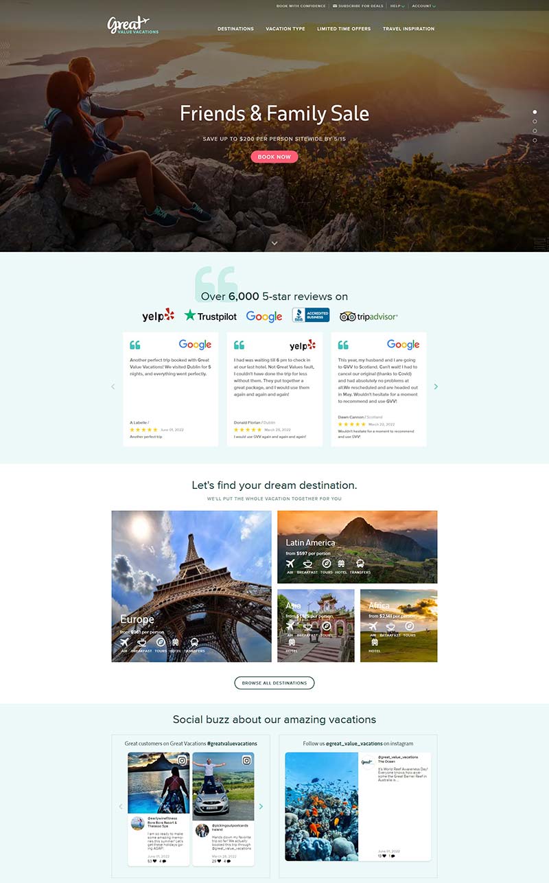 Great Value Vacations 美国机票旅游预定网站