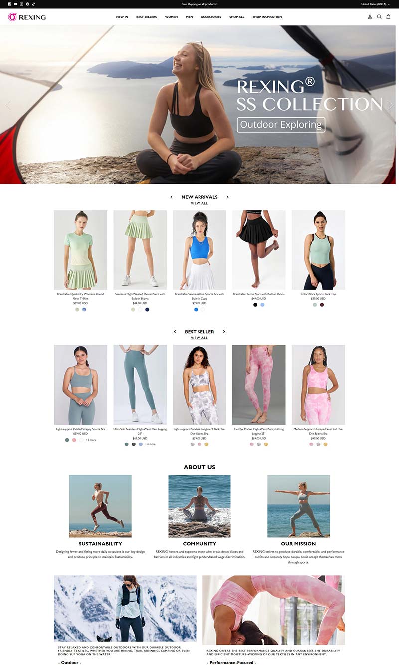 Rexing Sports 美国女性运动服品牌购物网站