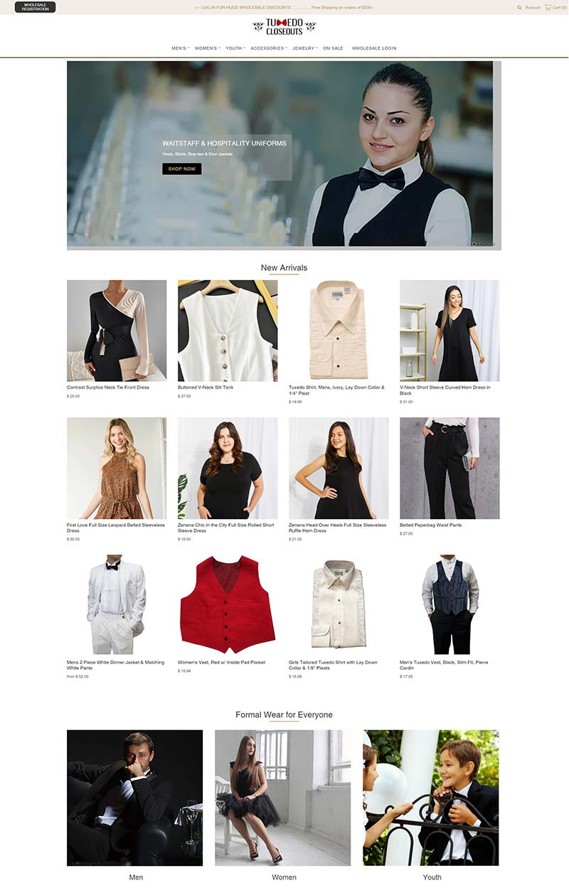Tuxedo Closeouts 美国服装配饰批发网站