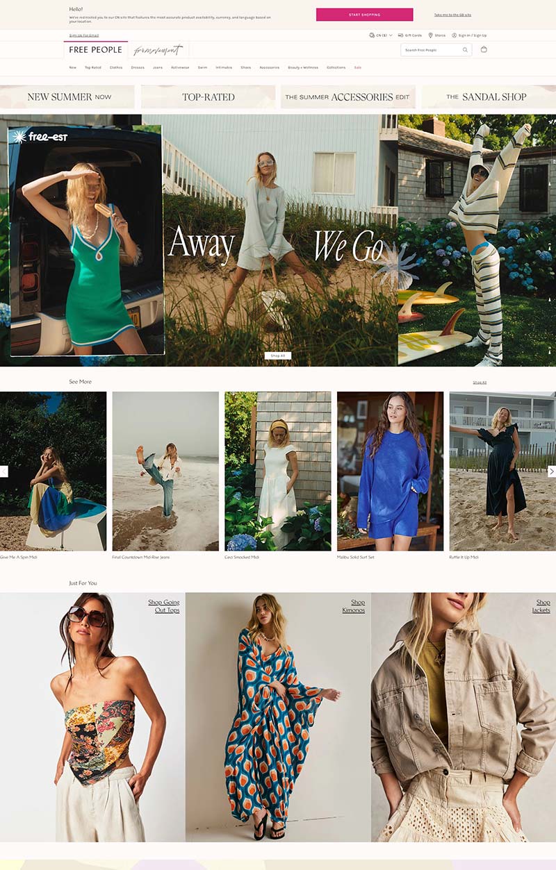 Free People UK 美国波西米亚时尚女装英国官网
