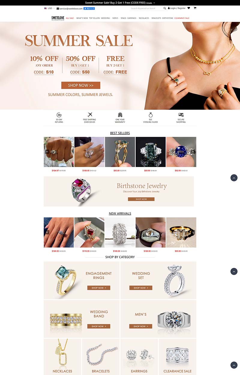 Swetelove Jewelry 美国纯银定制珠宝购物网站