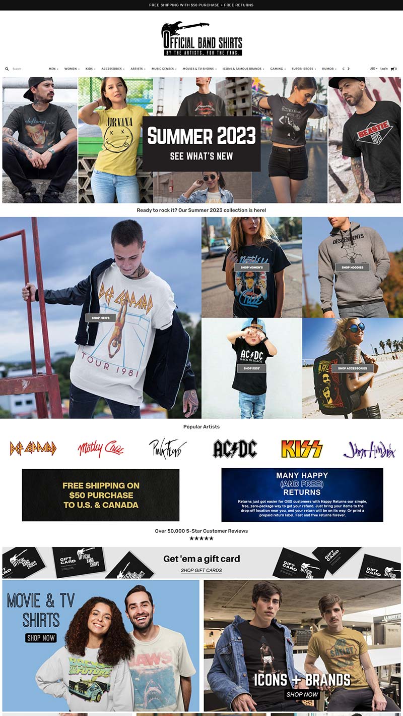 Official Band Shirts 美国摇滚音乐T恤购物网站