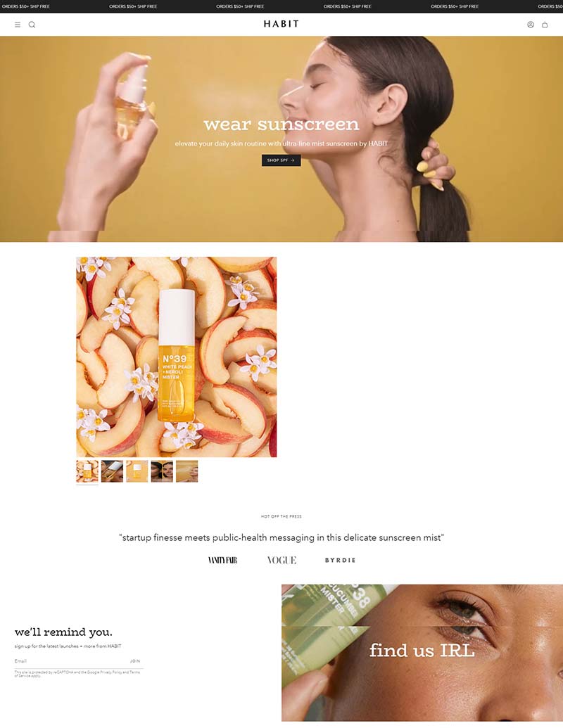 Habit Skin 美国纯素防晒喷雾购物网站