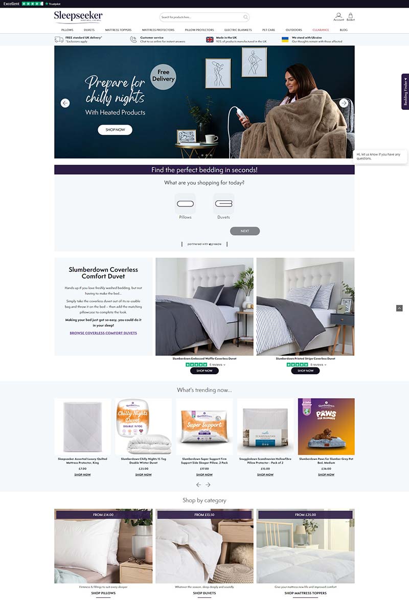 Sleepseeker 英国奢华床上用品购物网站