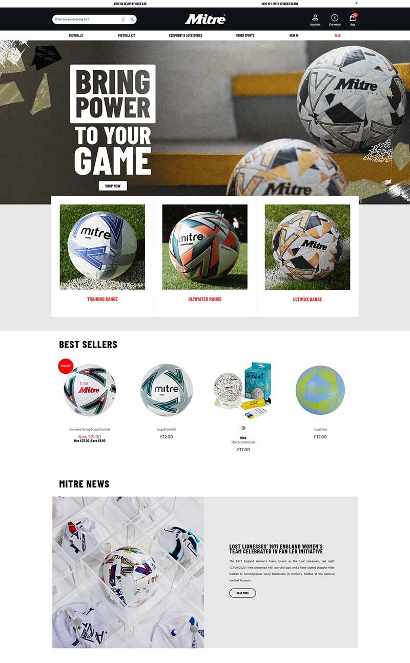 Mitre Sports 英国专业足球装备品牌购物网站
