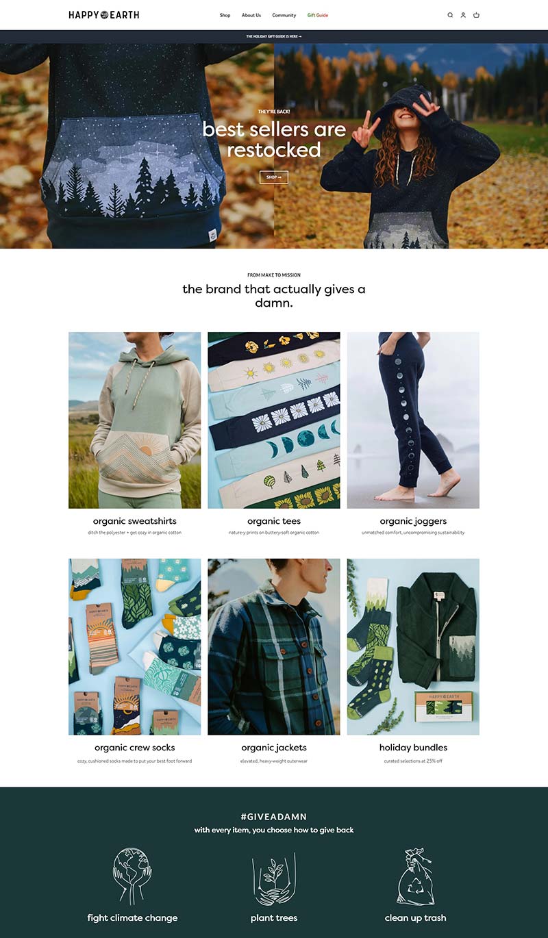 Happy Earth Apparel 美国有机服装品牌购物网站