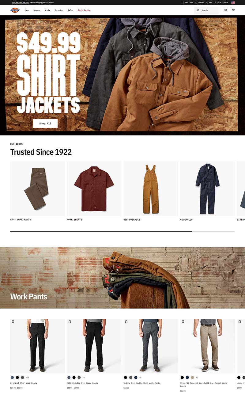 Dickies 美国时尚工装服饰品牌购物网站