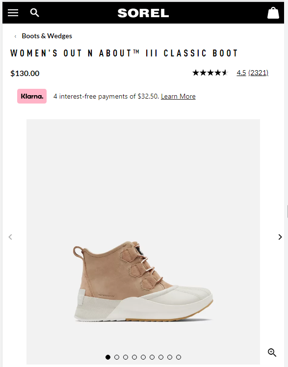Sorel official website selecting items