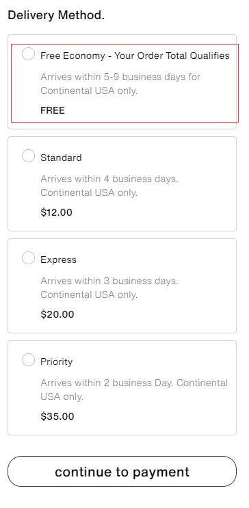 DKNY official website shipping method