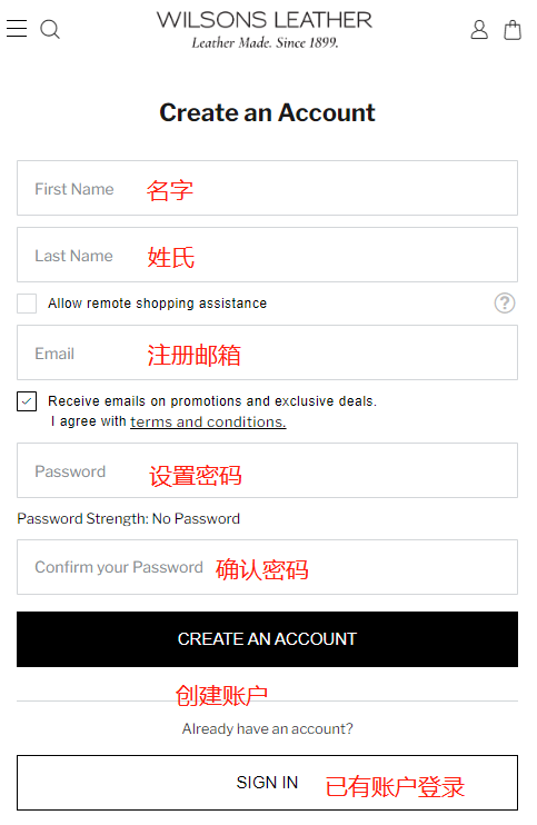 Wilsons Leather official website registration
