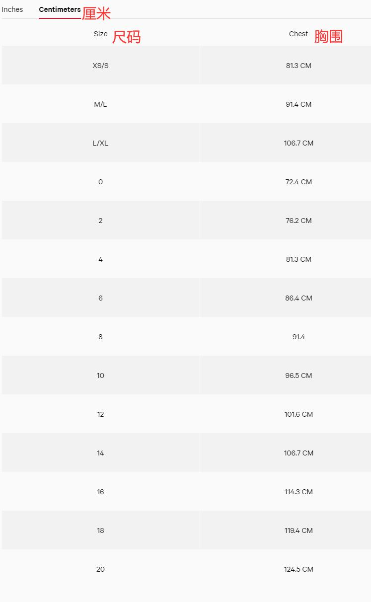Lululemon Women's Tops and Jackets Size Chart