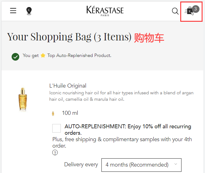Prepare for checkout on Kérastase official website