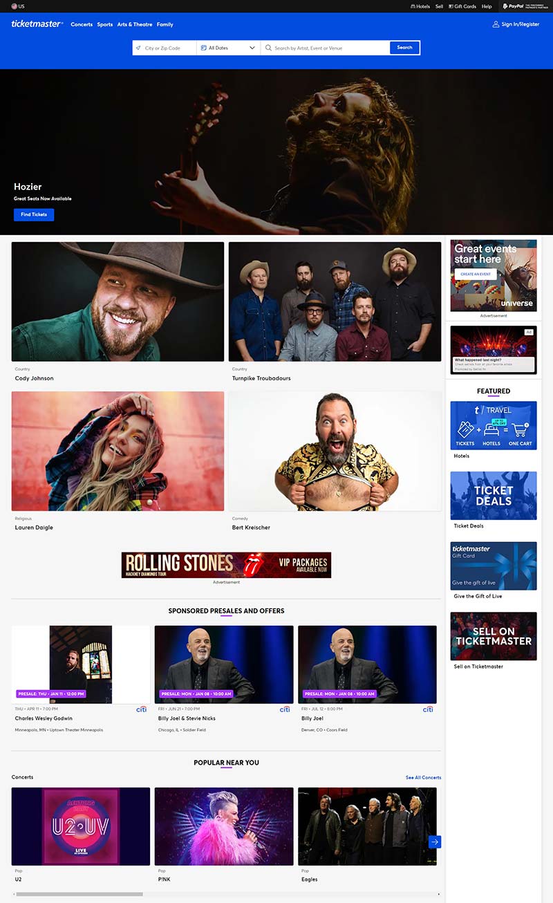 Ticketmaster 美国音乐体育赛事在线票务网站