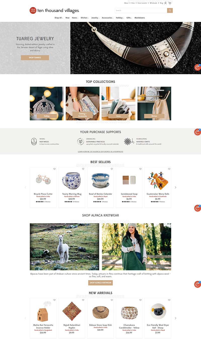Ten Thousand Villages 美国手工艺饰品购物网站