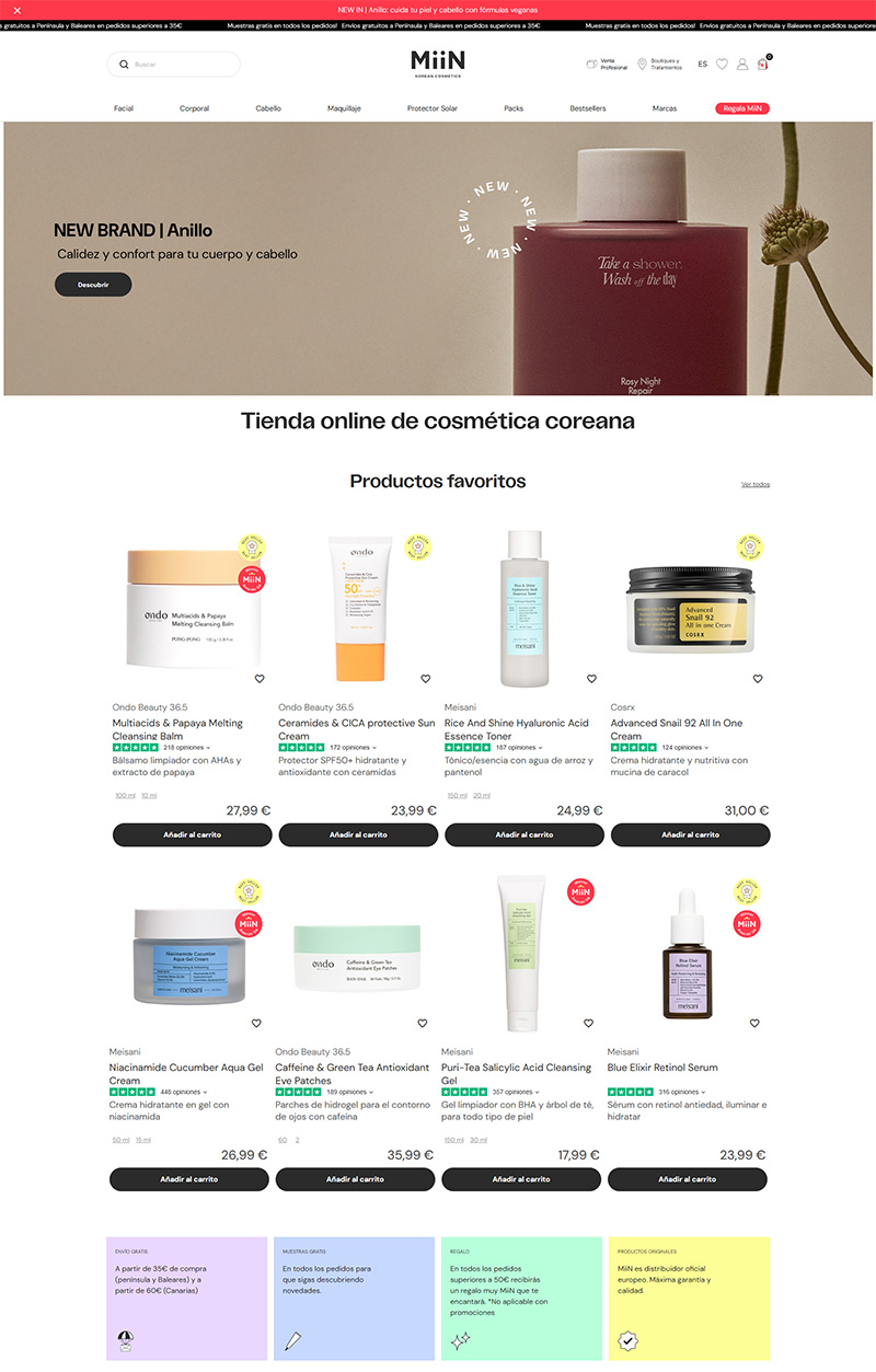 MiiN Cosmetics 西班牙韩式化妆品购物网站