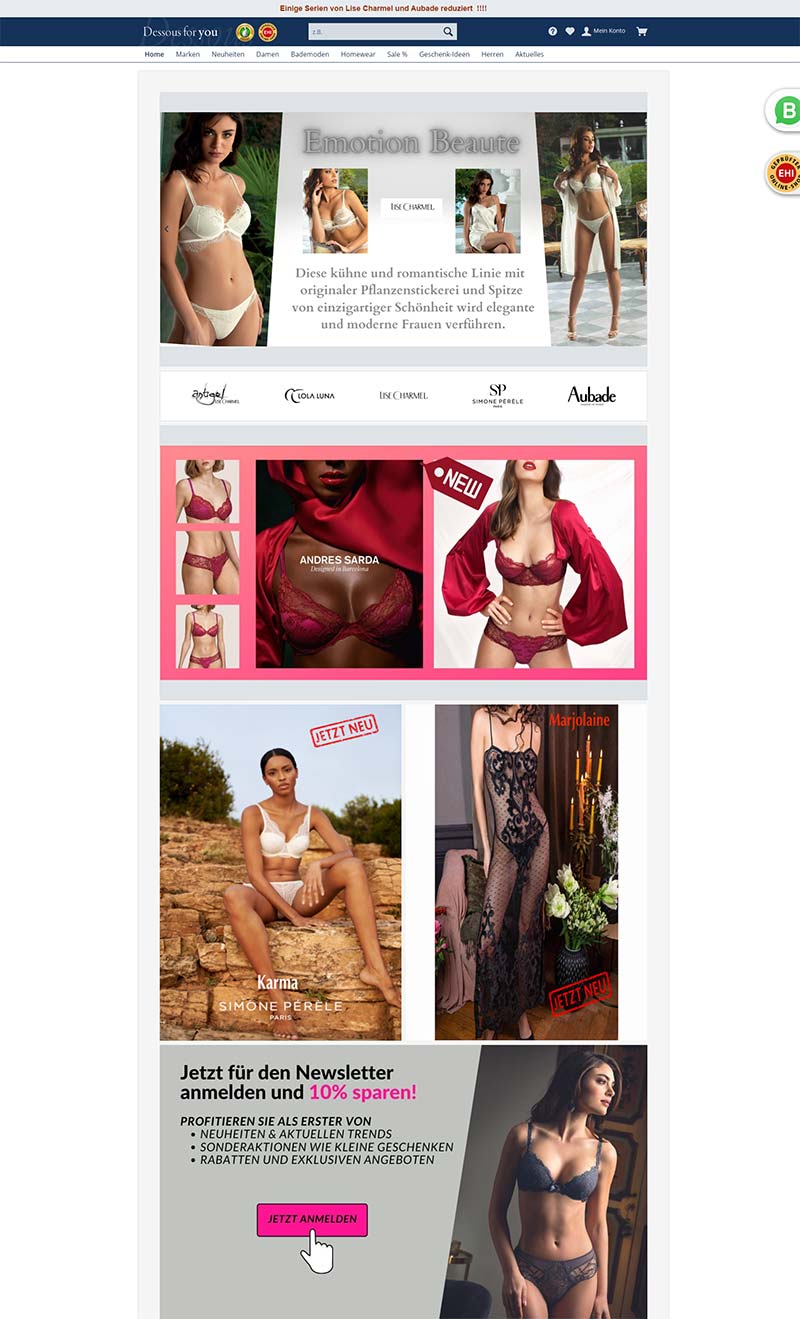 Dessous for you 德国女性内衣品牌购物网站