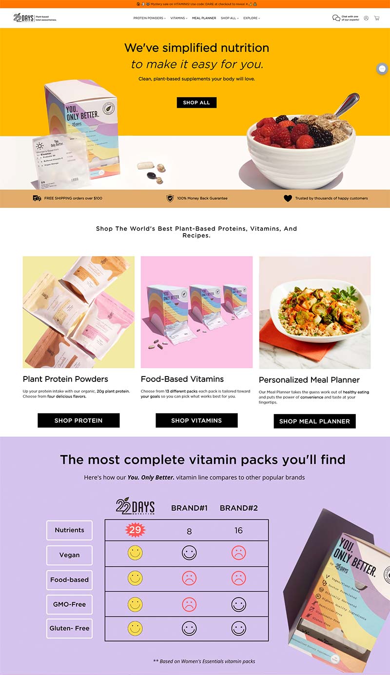 22 Days Nutrition 美国健康膳食品牌购物网站