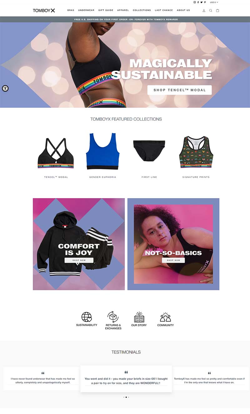 TomboyX 美国内衣服饰品牌购物网站