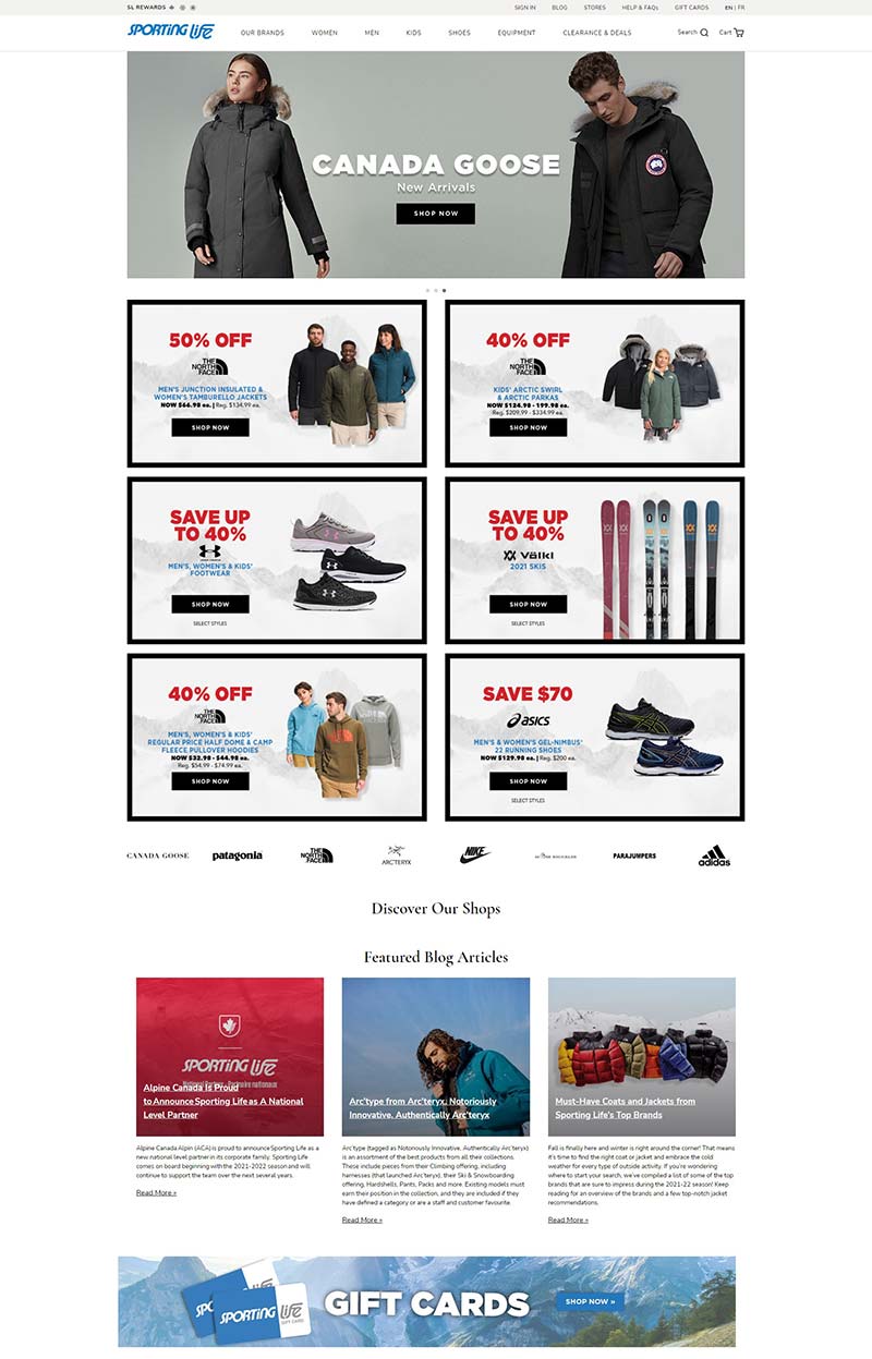 Sporting Life 加拿大户外运动服饰品牌购物网站