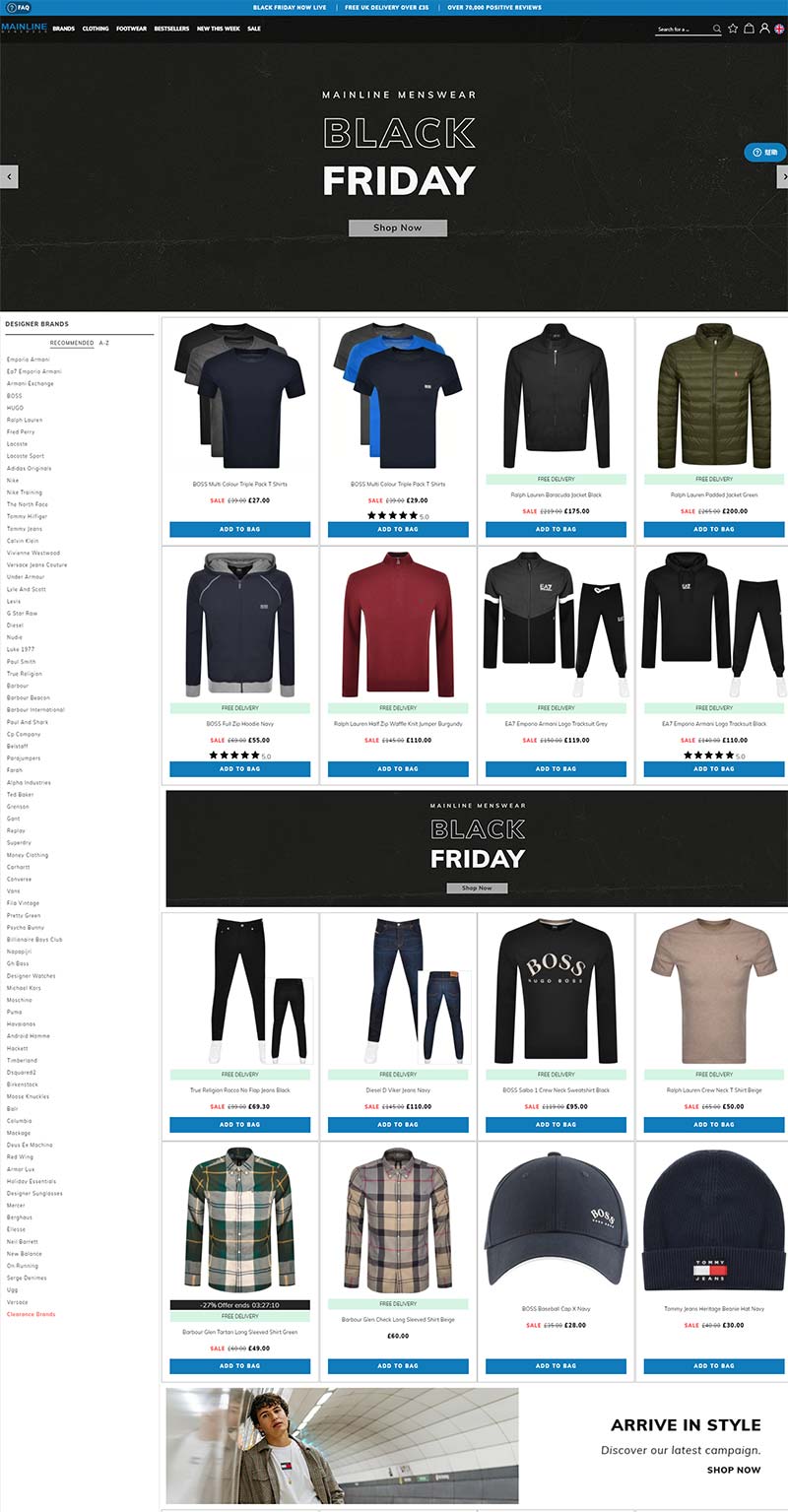 Mainline Menswear 英国男士服装品牌购物网站