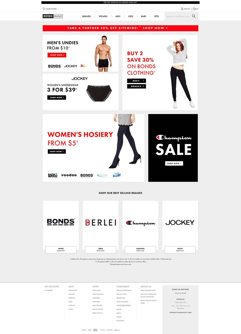 Bonds Outlet 澳大利亚折扣内衣品牌购物网站