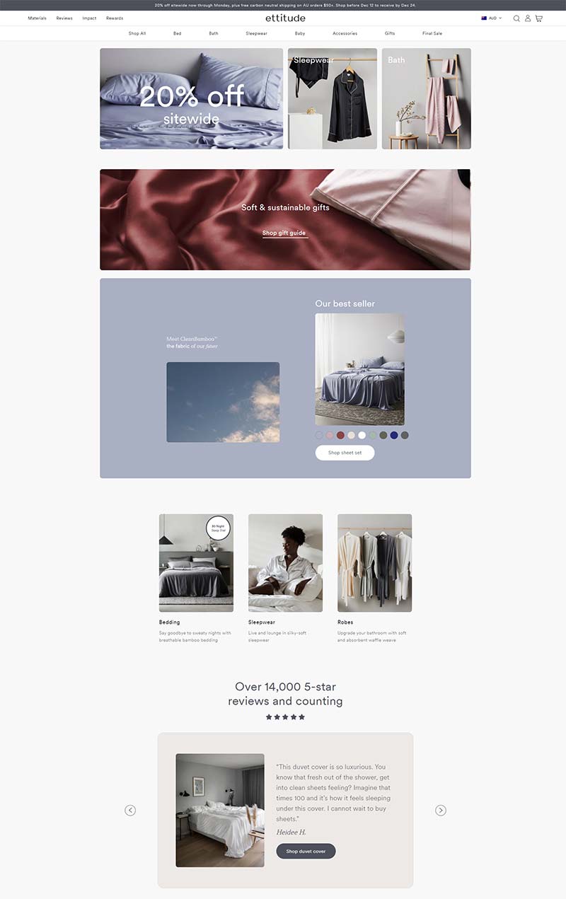 Ettitude 澳洲有机睡眠用品购物网站