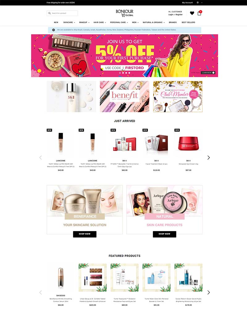 Bonjour Global 香港美妆护肤品购物网站