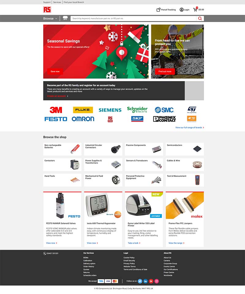 RS Components 英国工程机械耗材品牌网站