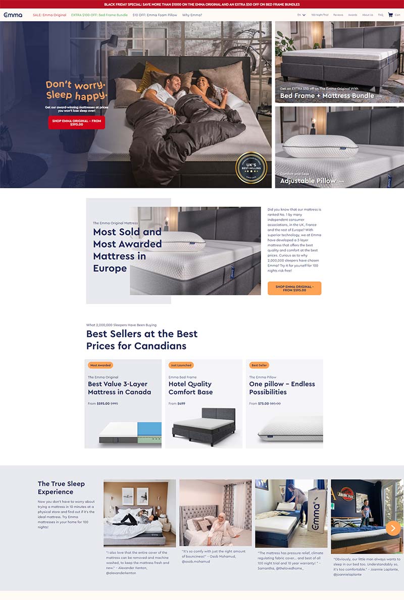 Emma Mattress CA 美国知名睡眠产品加拿大官网