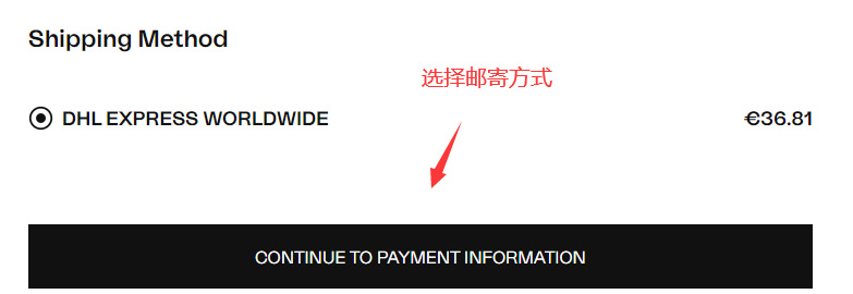 Select shipping method on Tessabit official website