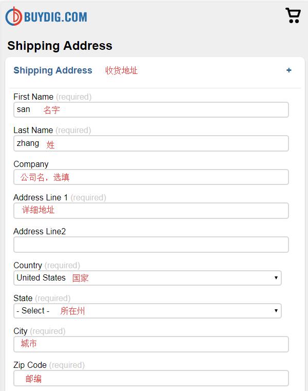 BuyDig Enter Shipping Address