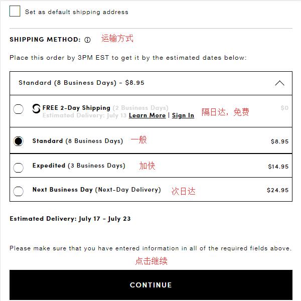 Ann Taylor Select Shipping Method