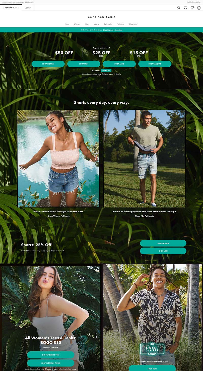 American Eagle Outfitters美国青少年休闲服装品牌网站