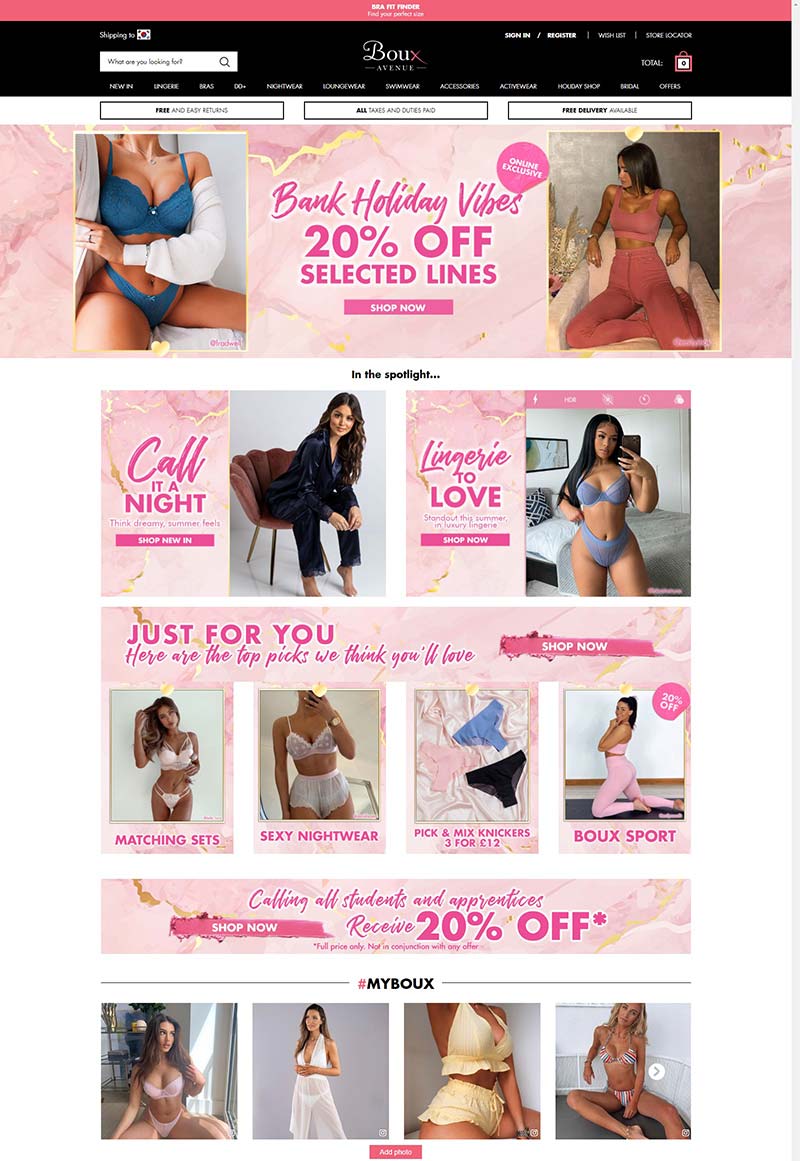 Boux Avenue 英国女性内衣睡衣品牌购物网站