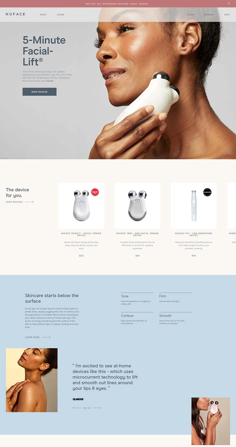 NuFace 美国家用面部美容仪品牌网站