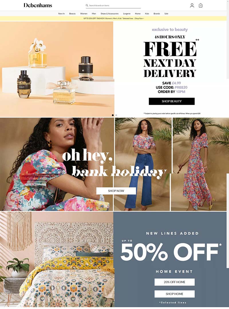 Debenhams UK 德本汉姆-英国知名百货公司品牌网站
