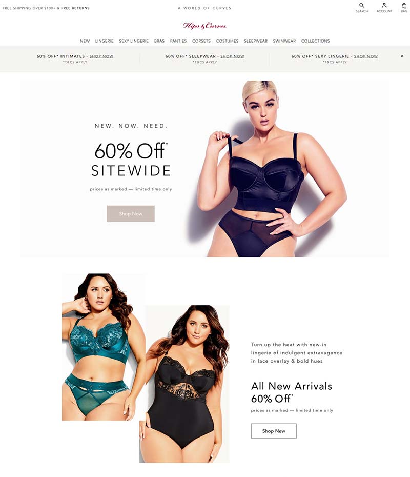 Hips & Curves 美国大码女性内衣品牌网站