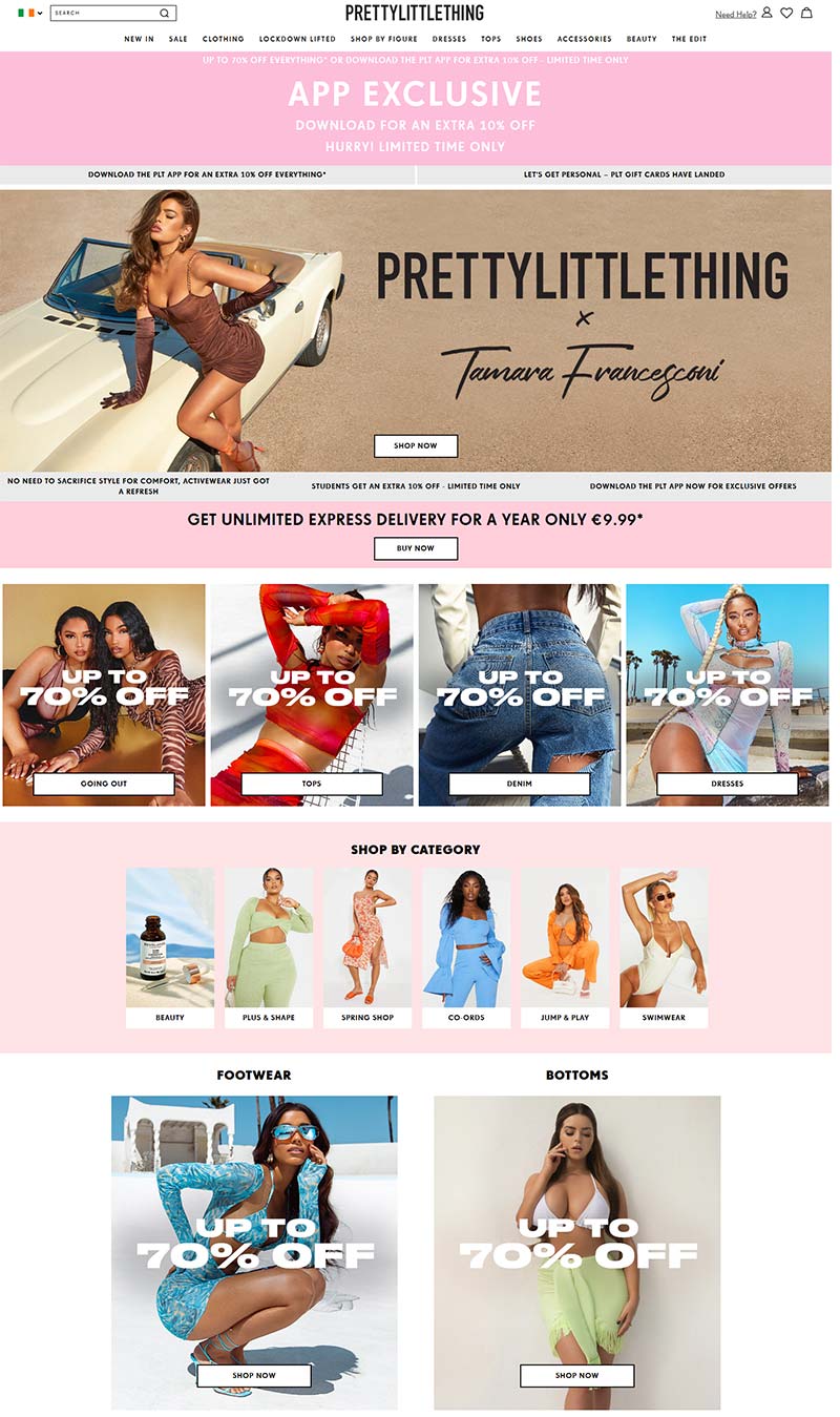 PrettyLittleThing IE 英国时尚女装品牌爱尔兰官网