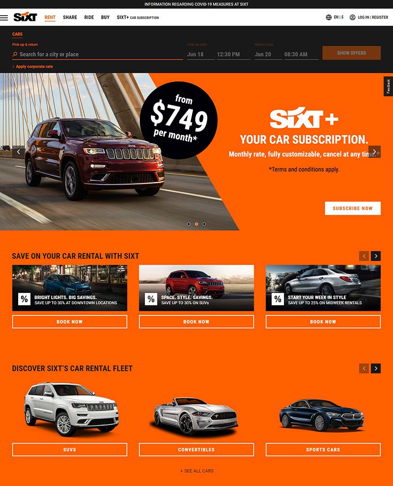 Sixt Rent a car 德国国际租车在线预订网站