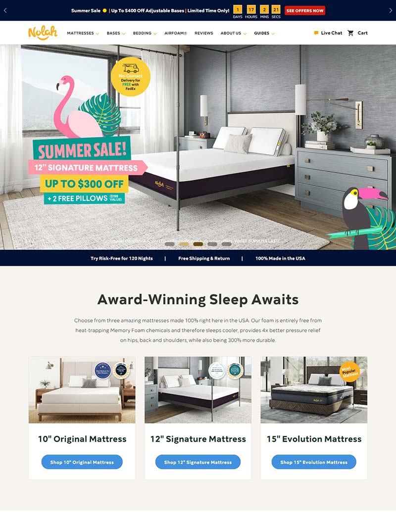 Nolah Sleep 美国专业睡眠床垫品牌网站