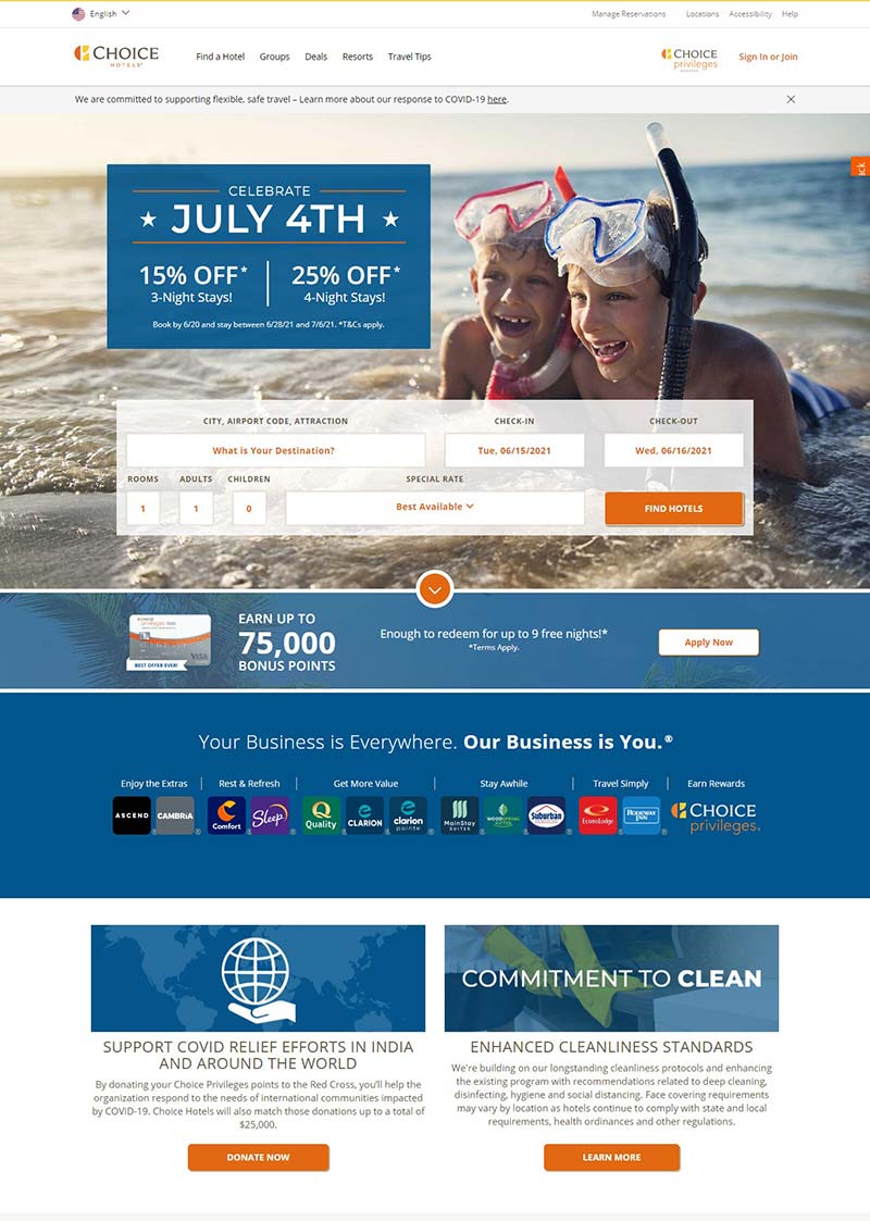 Choice Hotels 美国精品国际酒店在线预定网站