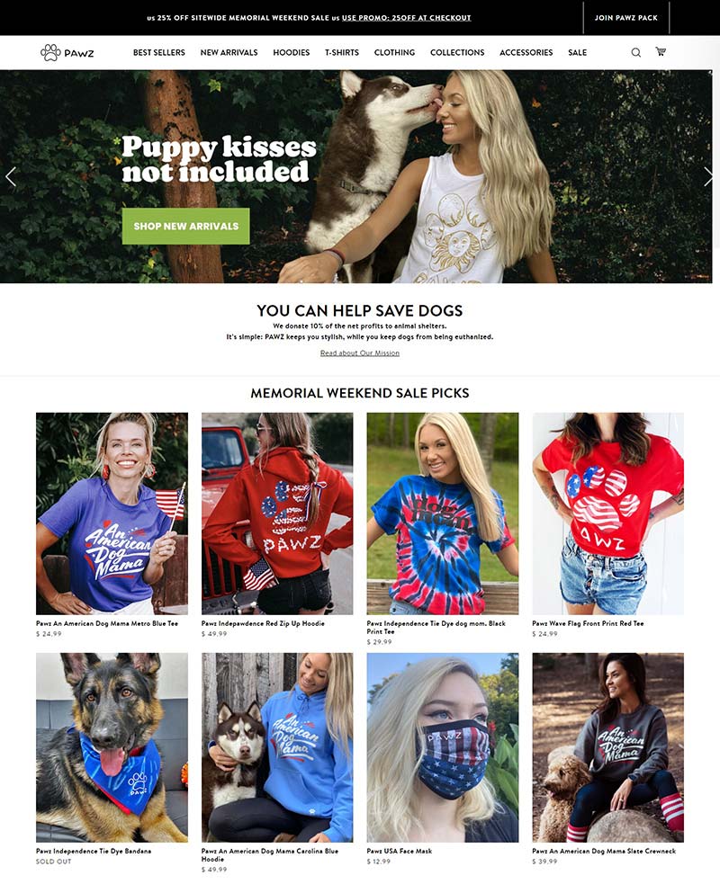 PAWZ 美国动物主题服饰品牌网站