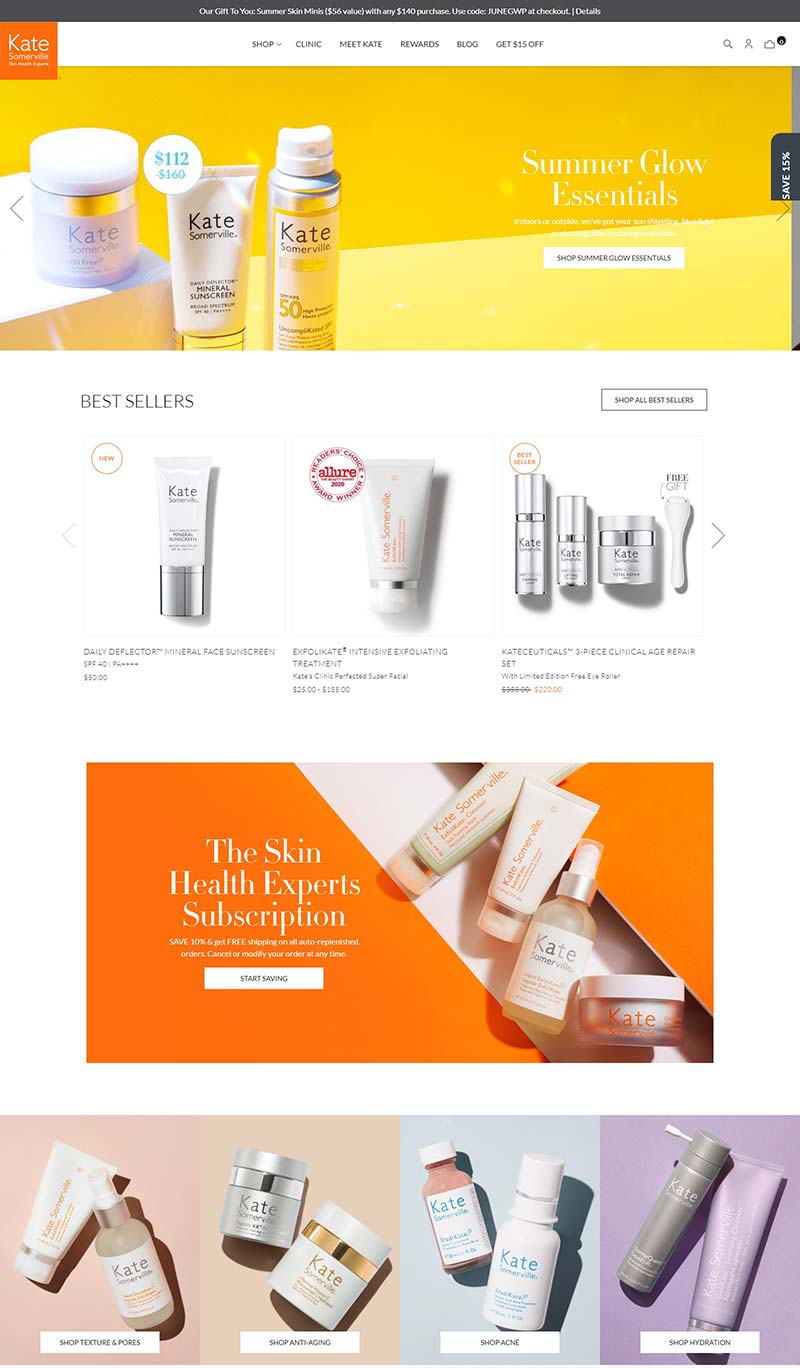 Kate Somerville 美国皮肤健康护理品牌网站