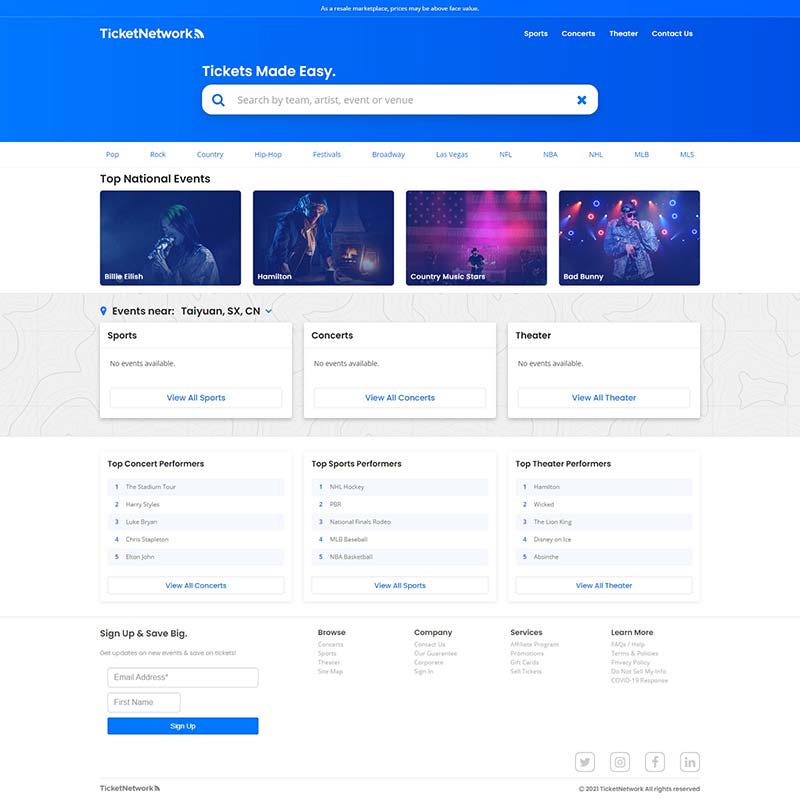Ticketnetwork 美国演唱会及体育赛事预订网站