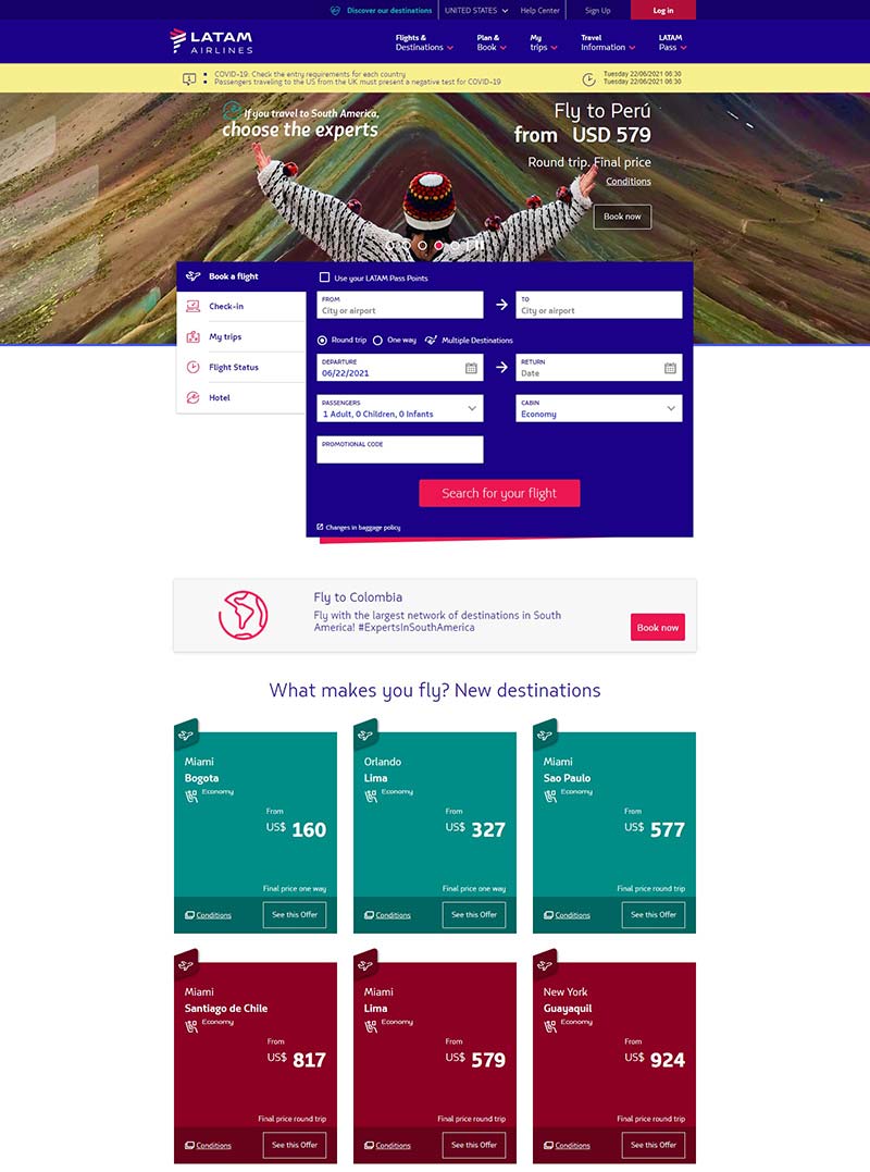 LAN Airlines 智利国家航空公司官网