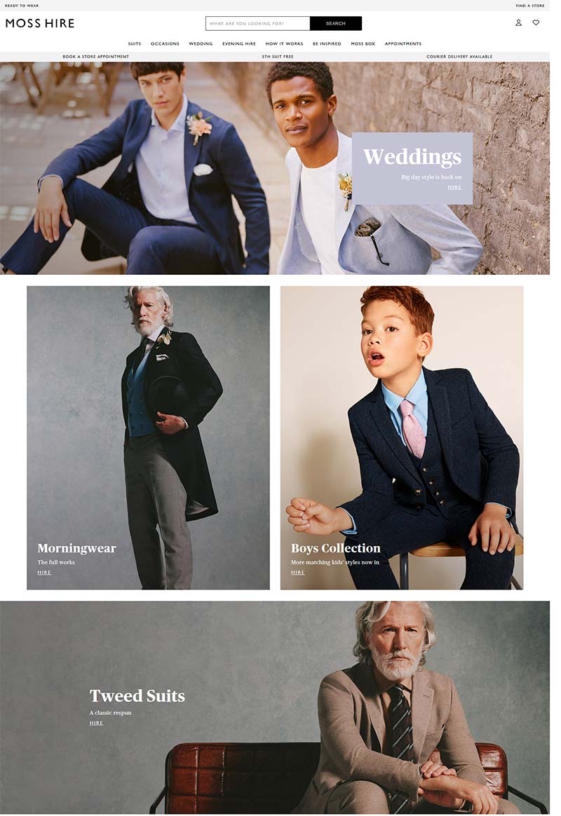 Moss Bros Hire UK 美国男士西装品牌英国官网