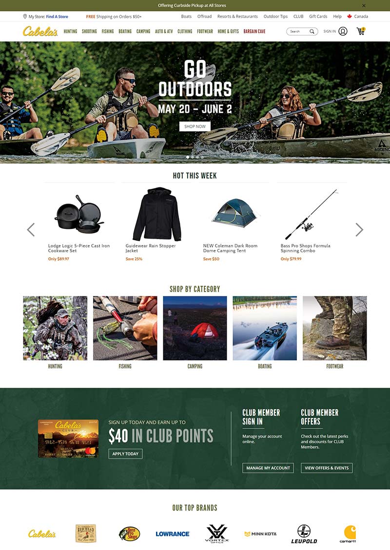 Cabela's 美国户外用品装备购物网站