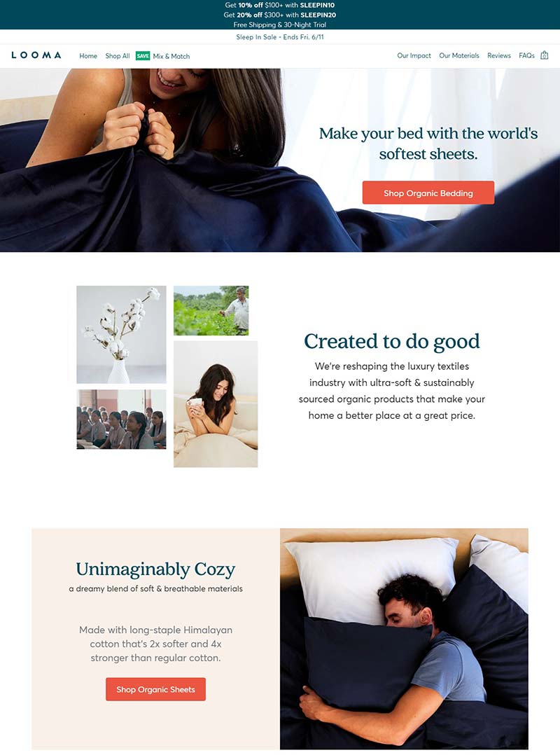 Looma Home 美国有机床上用品购物网站